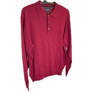 Jos A Bank Sweater Mens Medium Dark Red Merino Wool  Signature Collection Collar